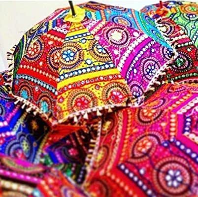5PC Pack Sun Parasol Handmade Jaipuri  Multicolor Umbrella For Summer and Beach