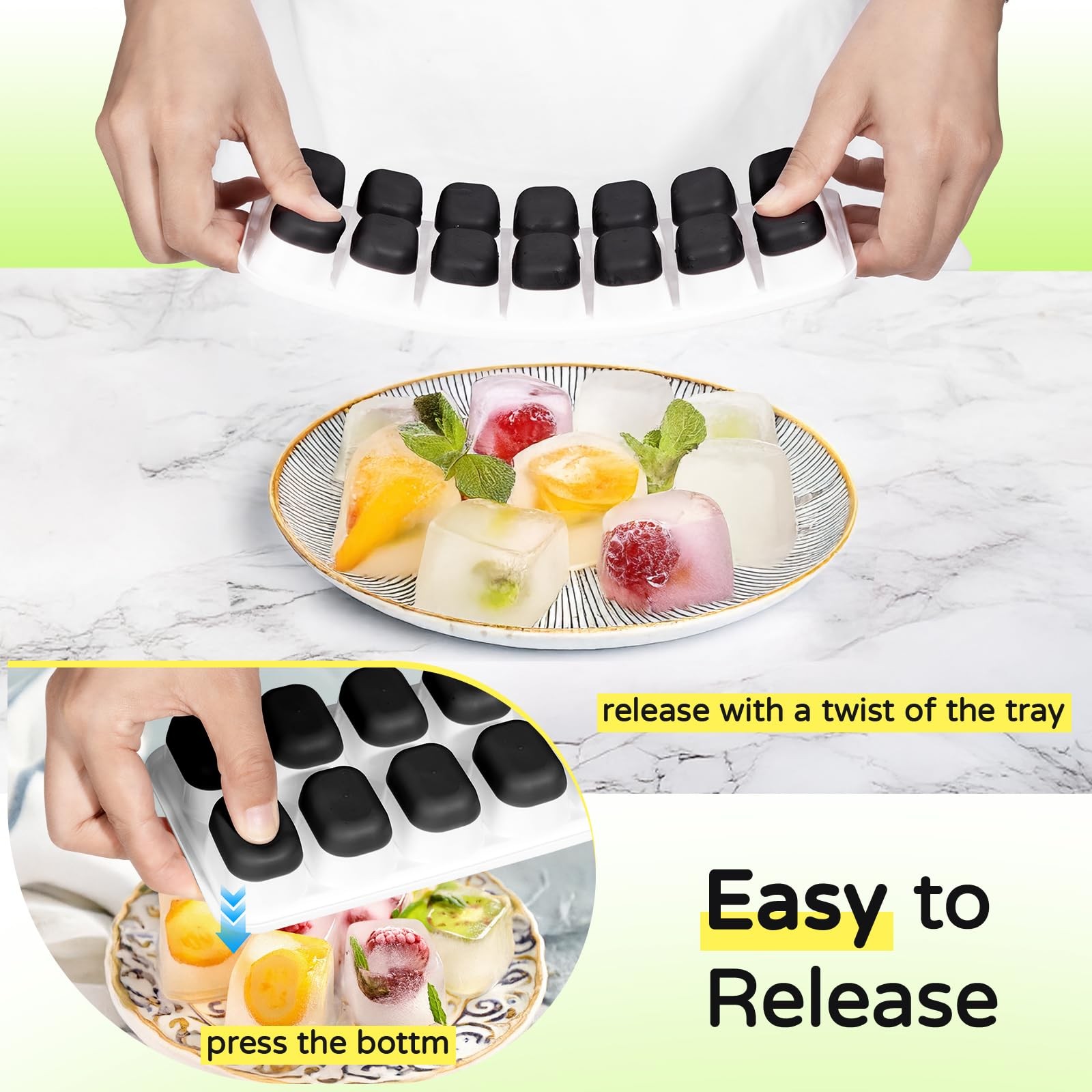 Ice Cube Tray 5 Pack, Stackable Silicone Trays with 5 pcs, Black