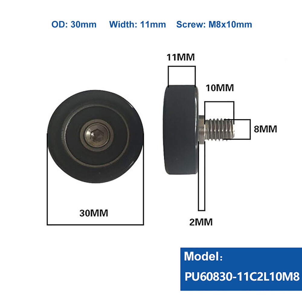 M8 Male Threaded Screw Bearing Guide Wheel Flat Roller PU Polyurethane Pulley