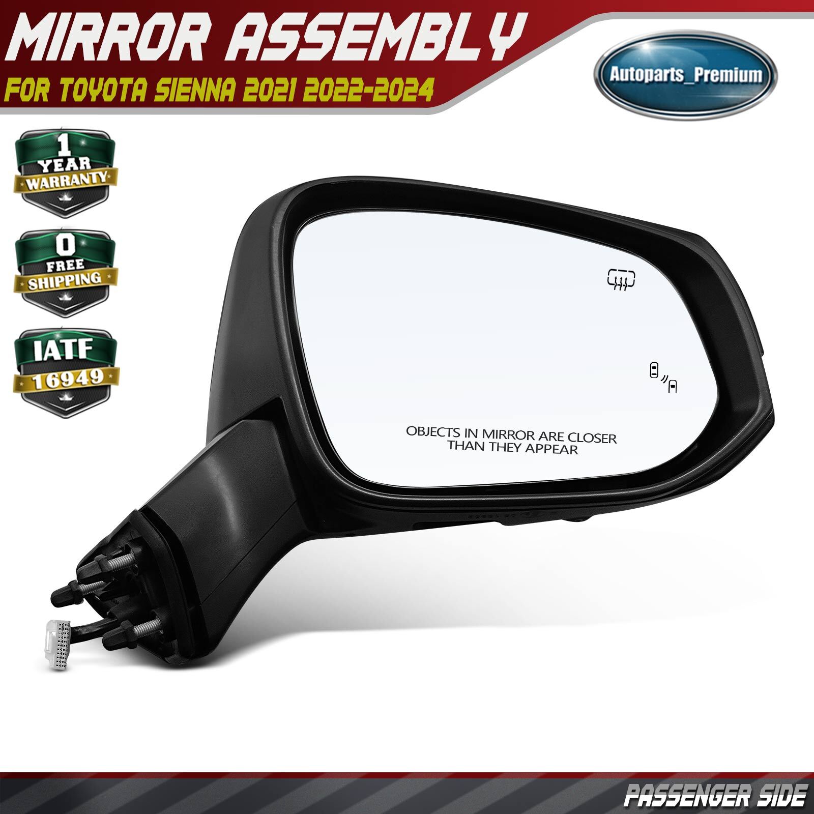 Right Power Mirror Manual Fold w/ Memory Puddle Lamp for Toyota Sienna 2021-2024