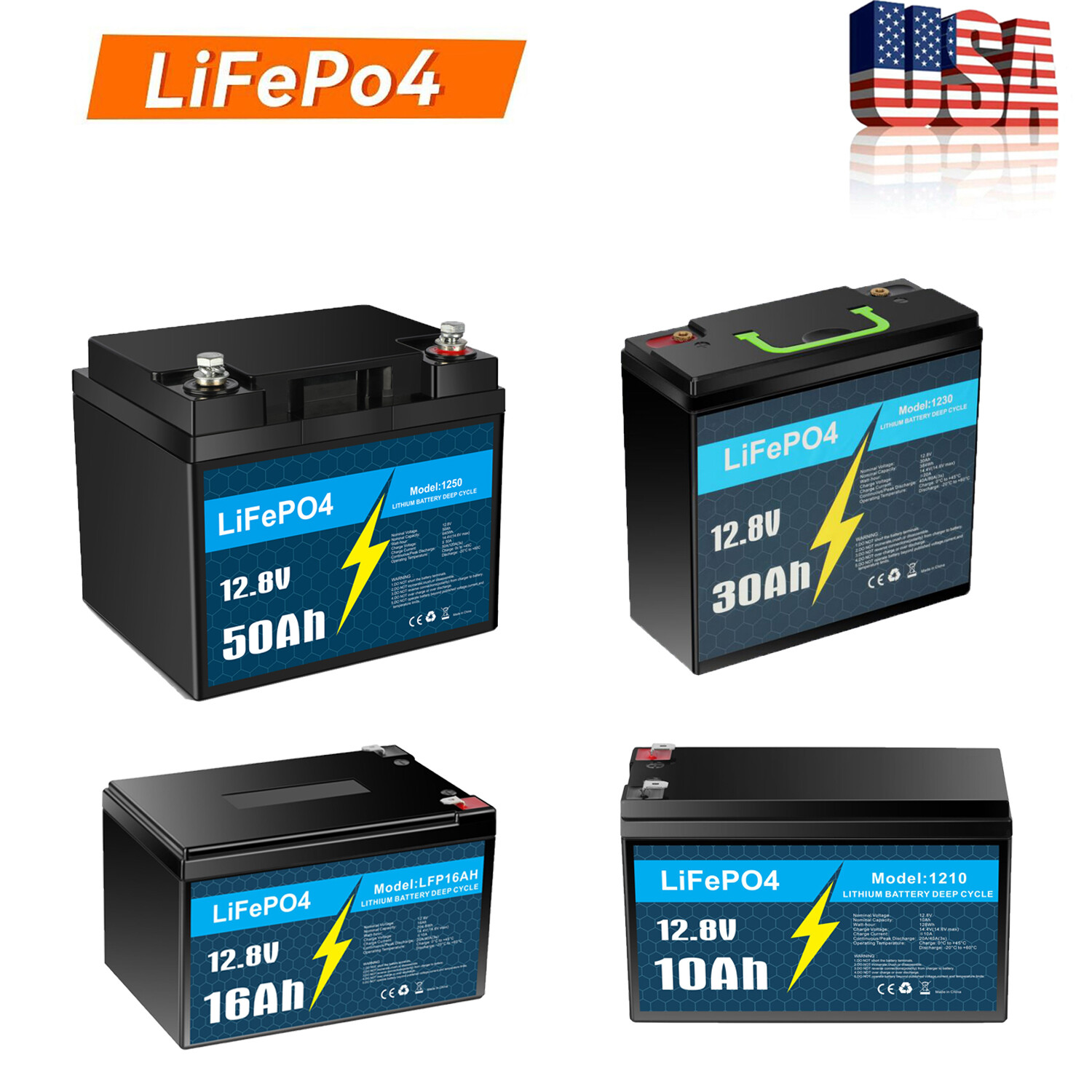 NEW LiFePO4 Lithium Battery 12V 50Ah 30Ah 16Ah with BMS for RV Trolling Motor