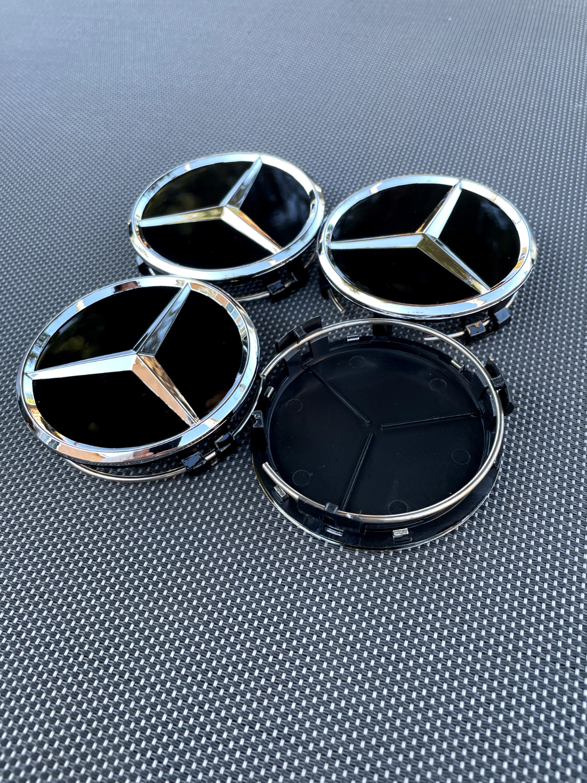 MERCEDES BENZ SET OF 4 BLACK 75 mm/2.95in Wheel Center Caps Fits Most Models