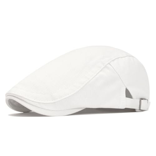 Cotton Newsboy Cap for Men Striped Texture Flat Cap Gatsby One Size White