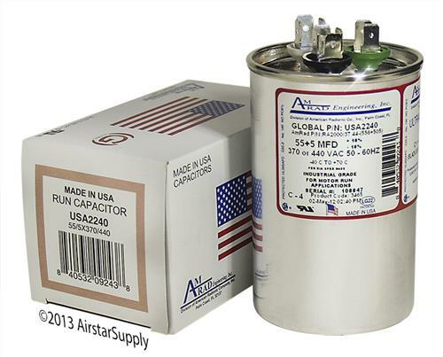55 + 5 uF MFD x 370 / 440 VAC Motor Run Capacitor AmRad USA2240 - Made in USA