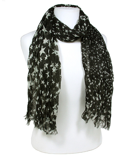 Scarf - Ribbed Stars Print - Black - SF-SSF50526BK
