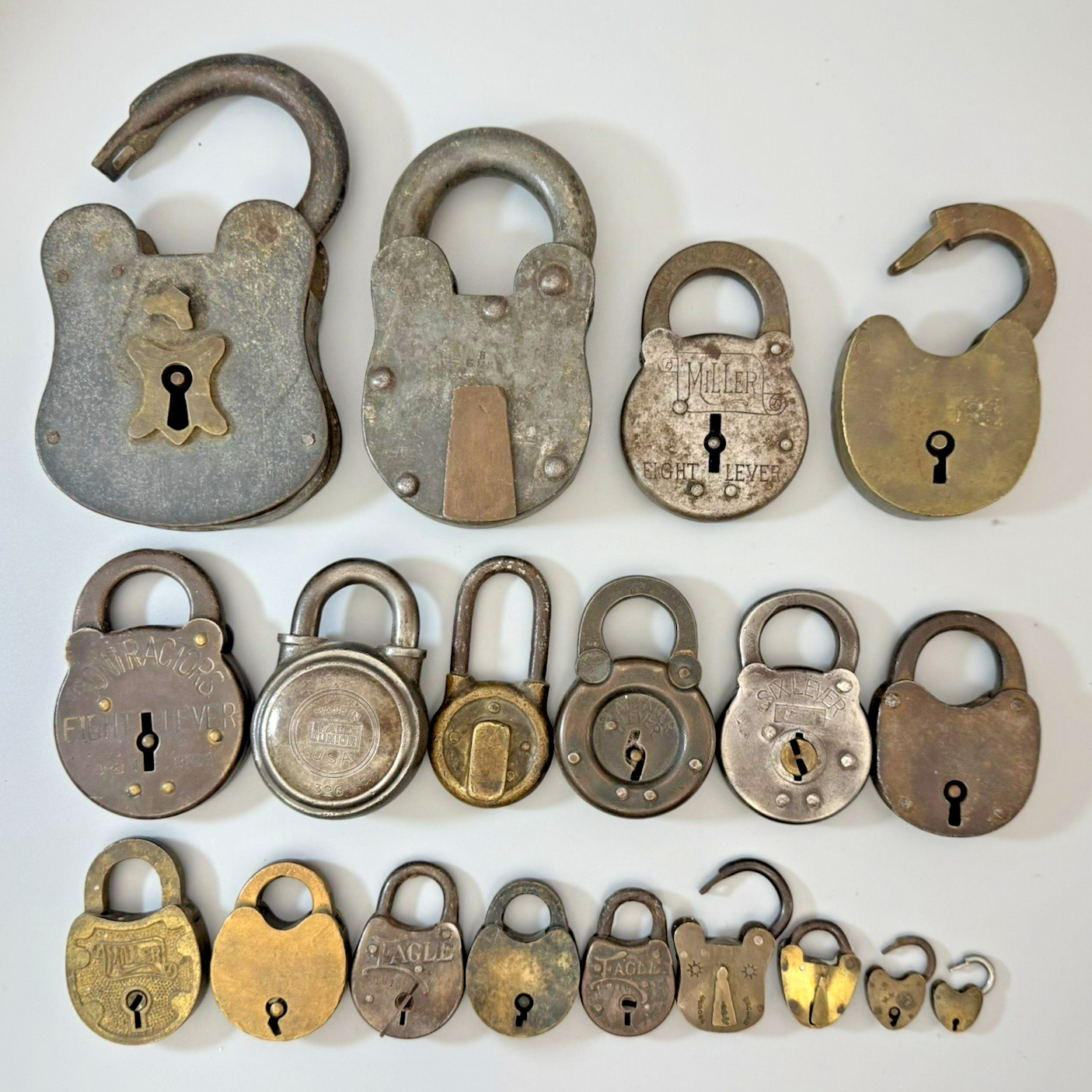 Lot (19) Vintage and Antique Padlock Lock TINY TO BIG -  1 Has Key