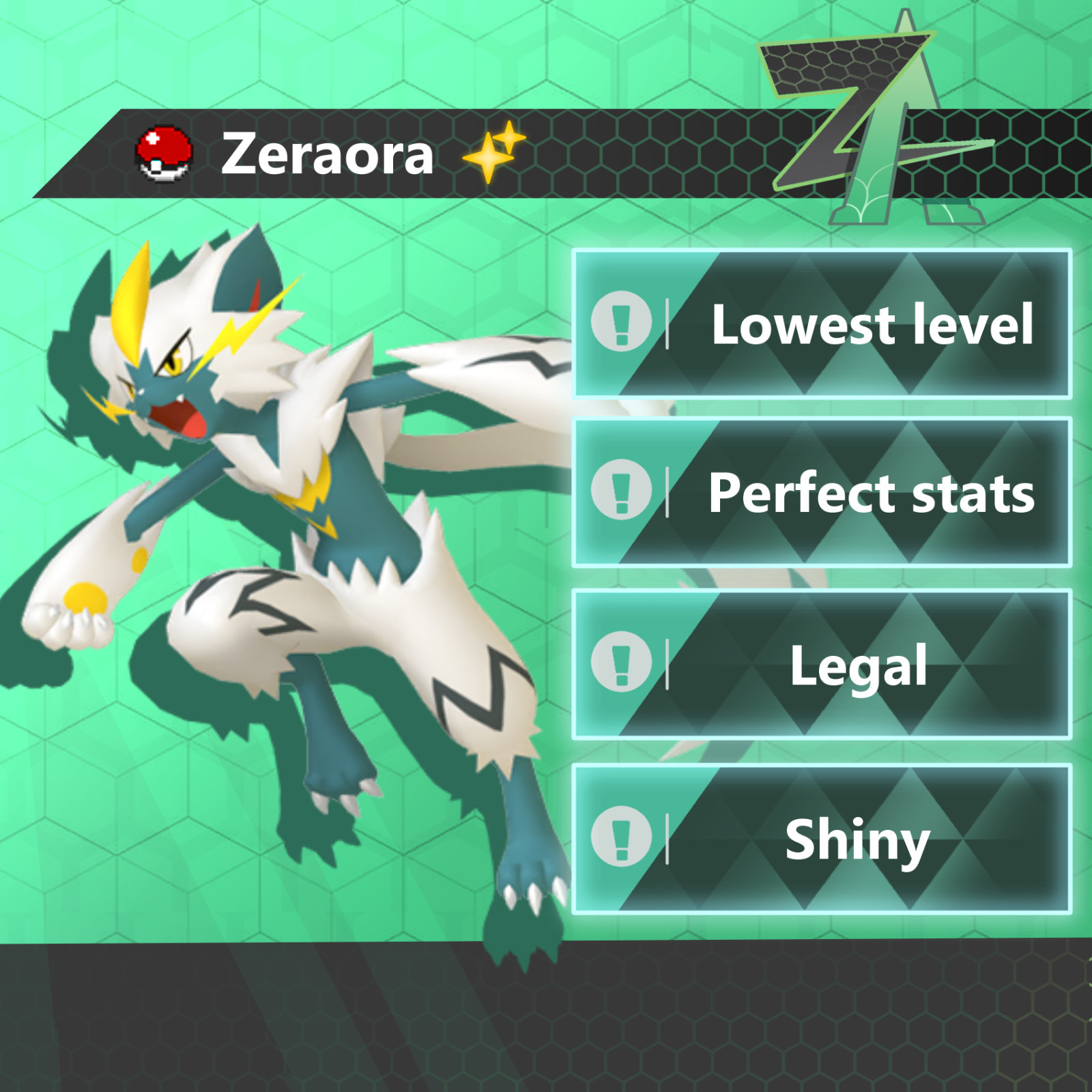 SHINY Zeraora 6 IV for Pokemon Legends ZA
