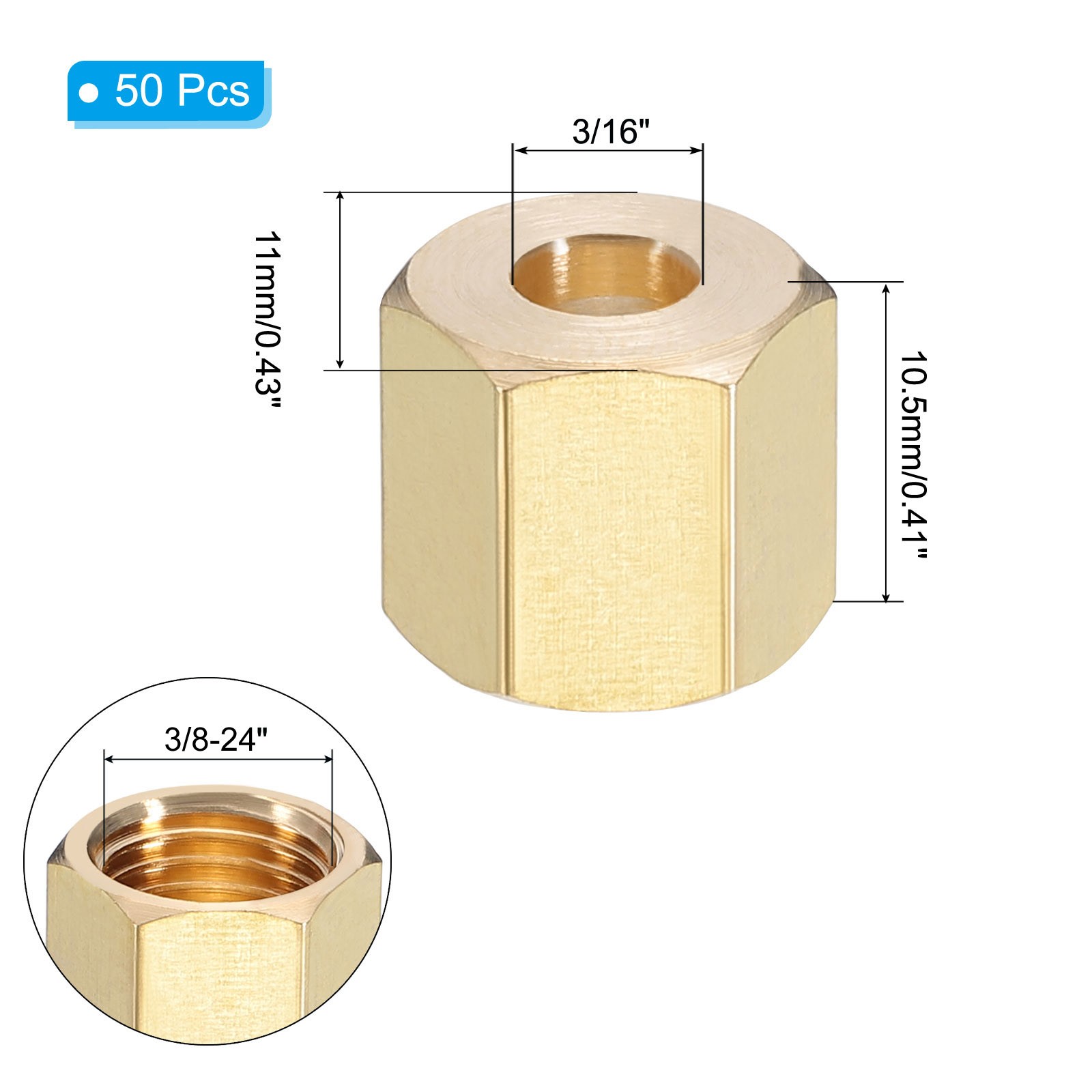 3/16" Brass Compression Nut,50Pcs Brass Compression Fitting Plumbing System