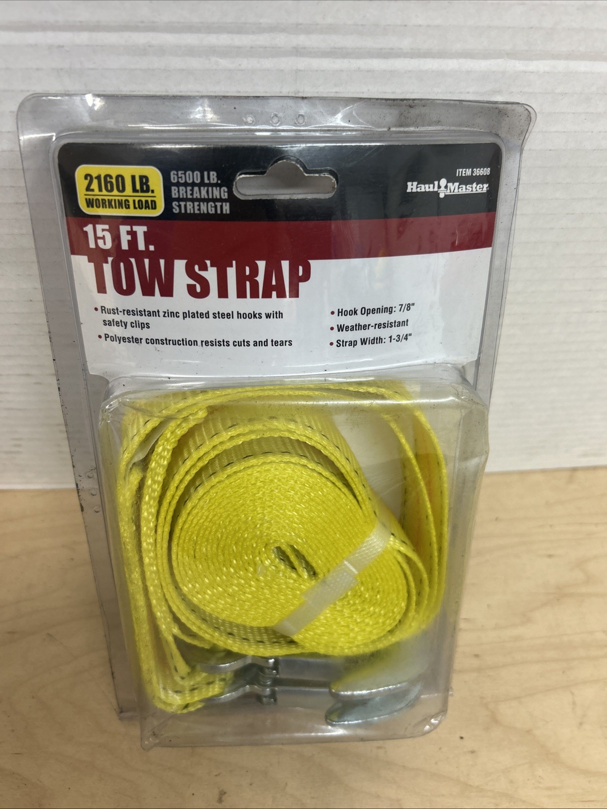 HaulMaster Tow Strap 15’ 6500lb With Hook Ends NEW NOS