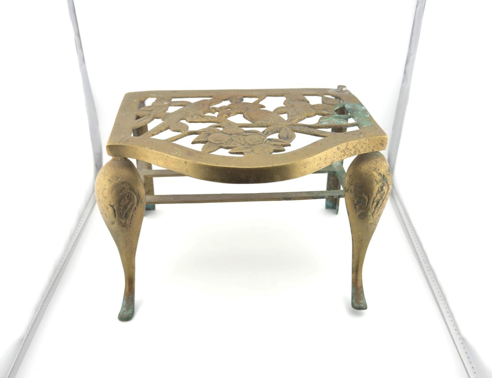 Vintage Brass Footstool Bird Footman Stool Ornate Hollywood Regency Pot Warmer
