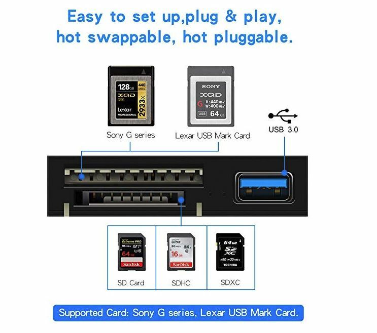 Camera XQD SD Memory Card Reader USB 3.0 Hub Adapter For Sony/Nikon/Canon/Lexar