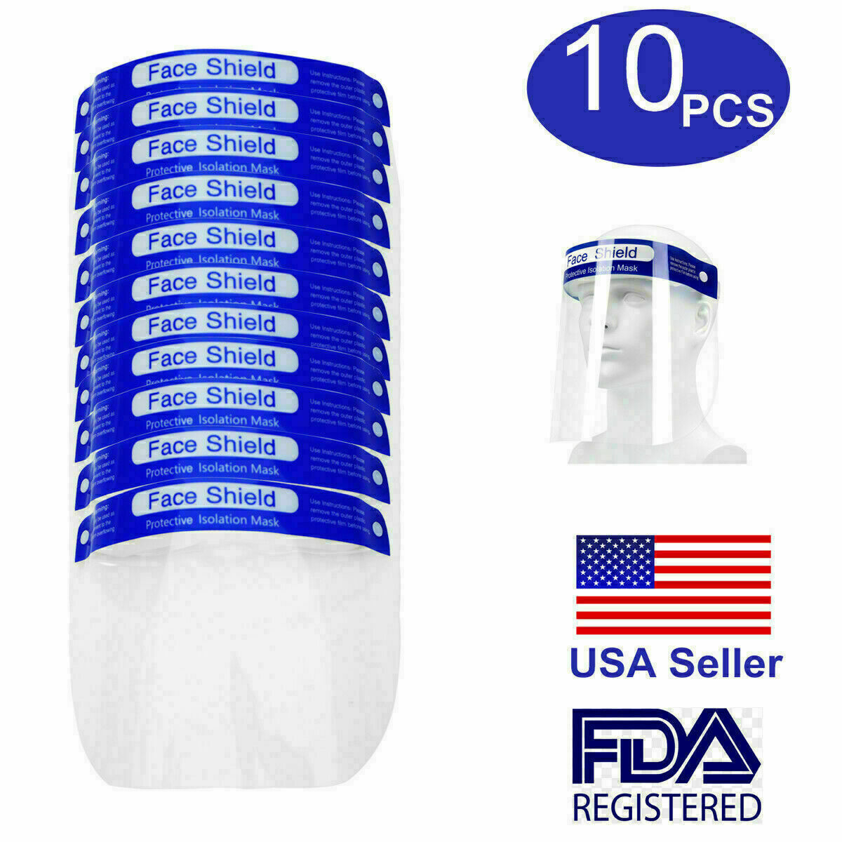 10 pc FDA Face Shield Reusable Face Protective Visor for Eye Head Protection