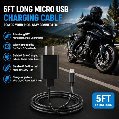 Charger for Cardo (5ft) - Motorcycle Bluetooth Headset Micro USB Charging