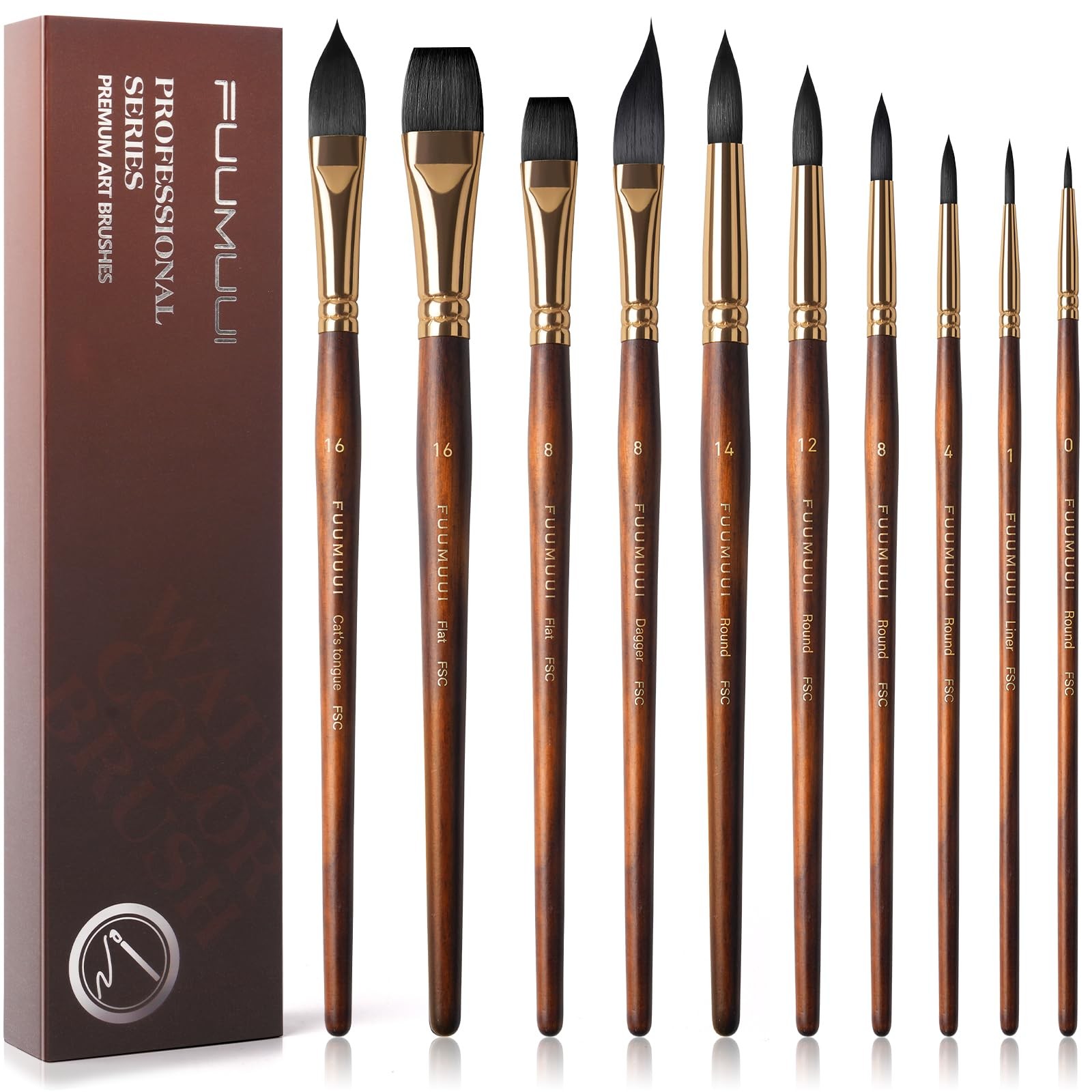 New Watercolor Brushes Professional, Fuumuui 10Pcs Synthetic Squirrel Hair Water