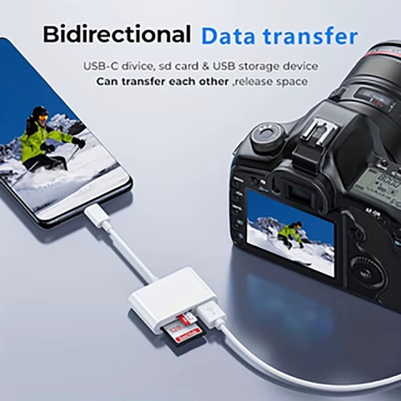 USB C to SD Card Reader, 3-in-1 Hub Converter, Micro SD TF Memory Type-C Adapte