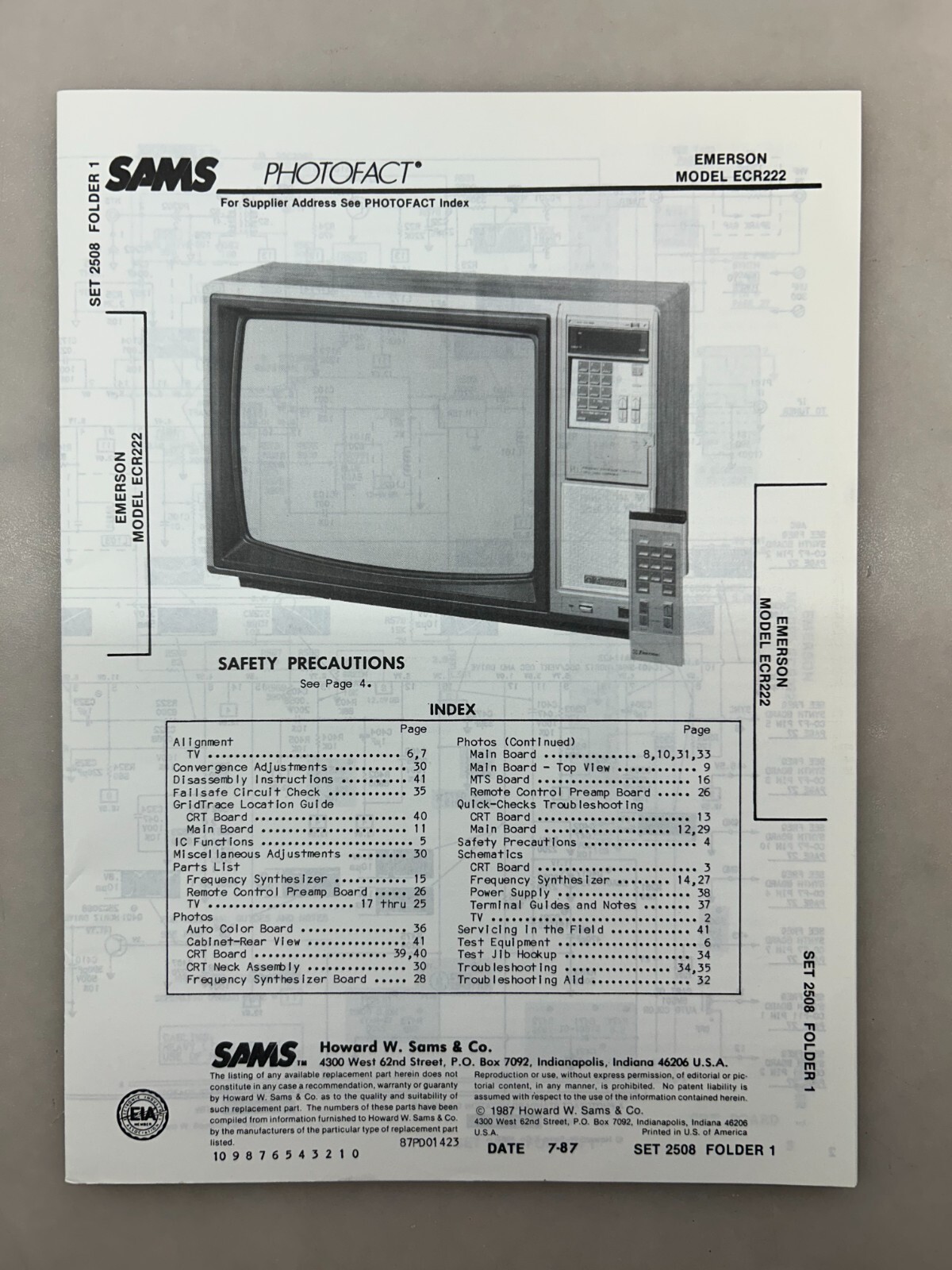 Emerson ECR222 Service Manual Sams Photofact Free Shipping