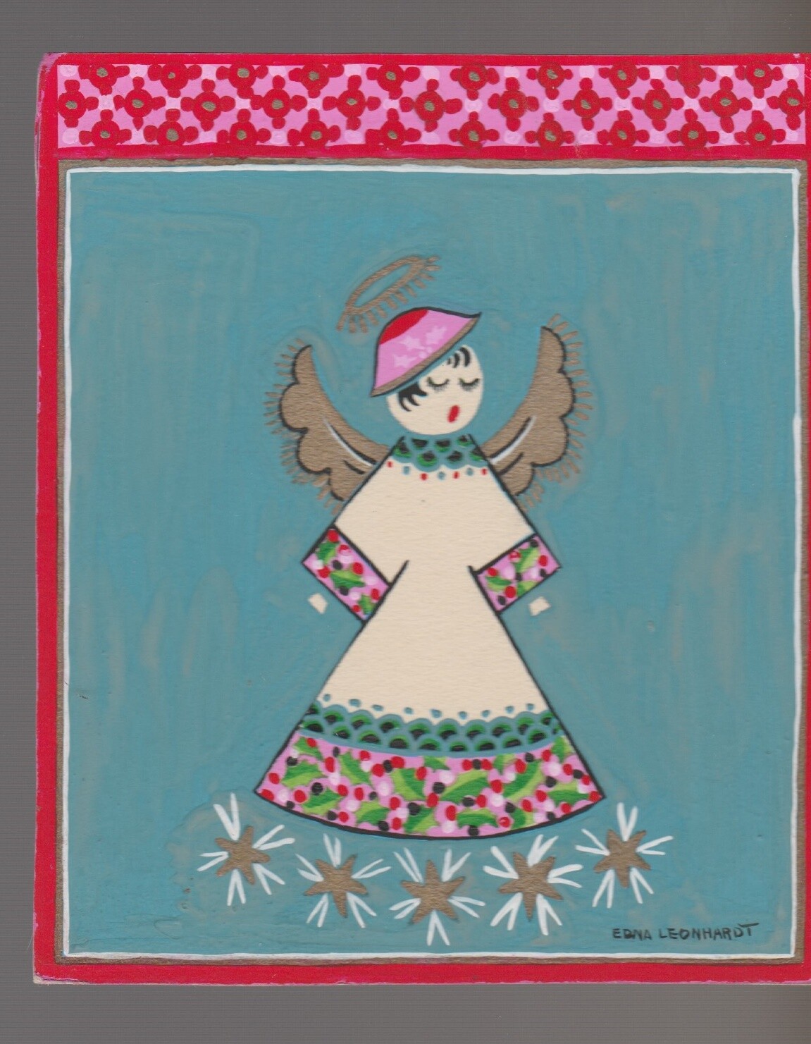 MERRY CHRISTMAS Singing Angel with Wings & Halo 4x4.5" Greeting Card Art #nn