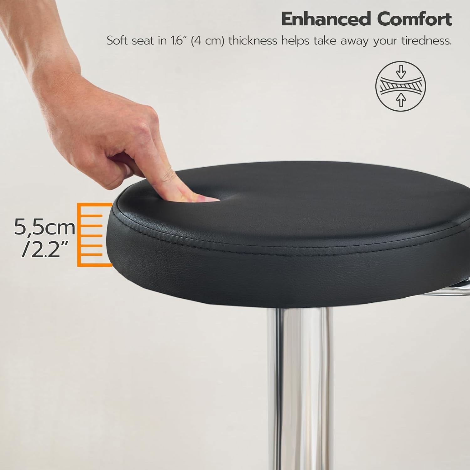 Height Adjustable Rolling Stool 360° Rotating Drafting Chair Office Desk Chair