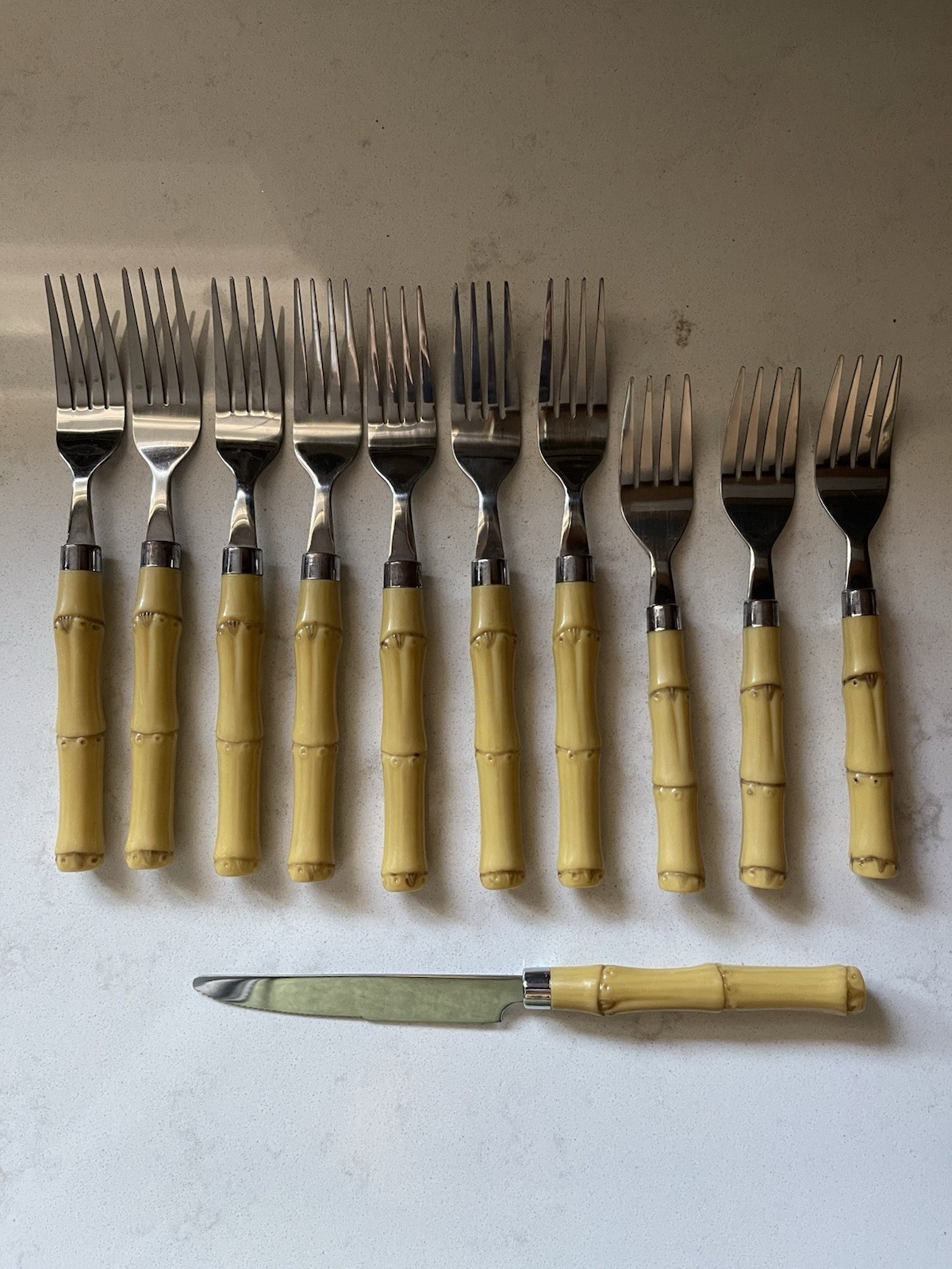 Bamboo Plastic Handle Flatware Stainless Tiki Silverware 11 Replacement Pieces