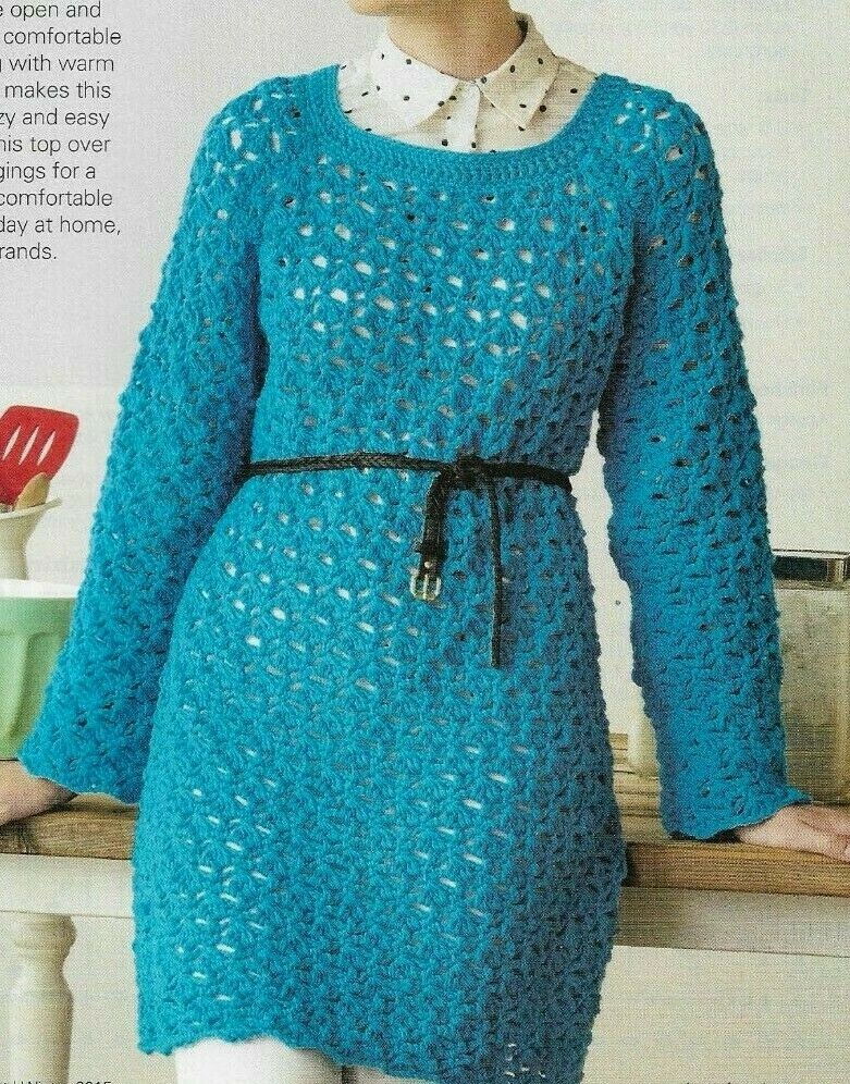 TRENDY TUNIC SWEATER 5 SIZES WOMEN'S CROCHET PATTERN INSTRUCTIONS