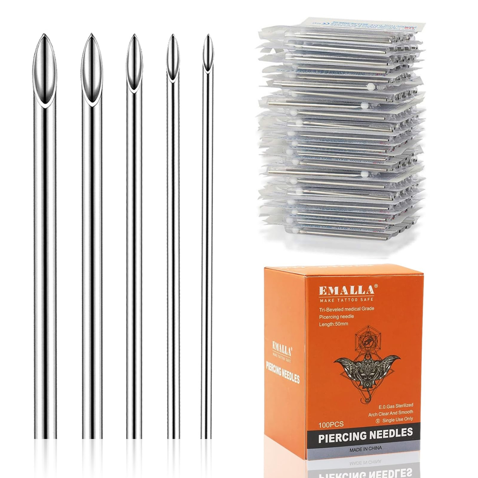 Piercing Needles Kit 100pcs - Mixed 12G 14G 16G 18G 20G Hollow Jewelry Needles,
