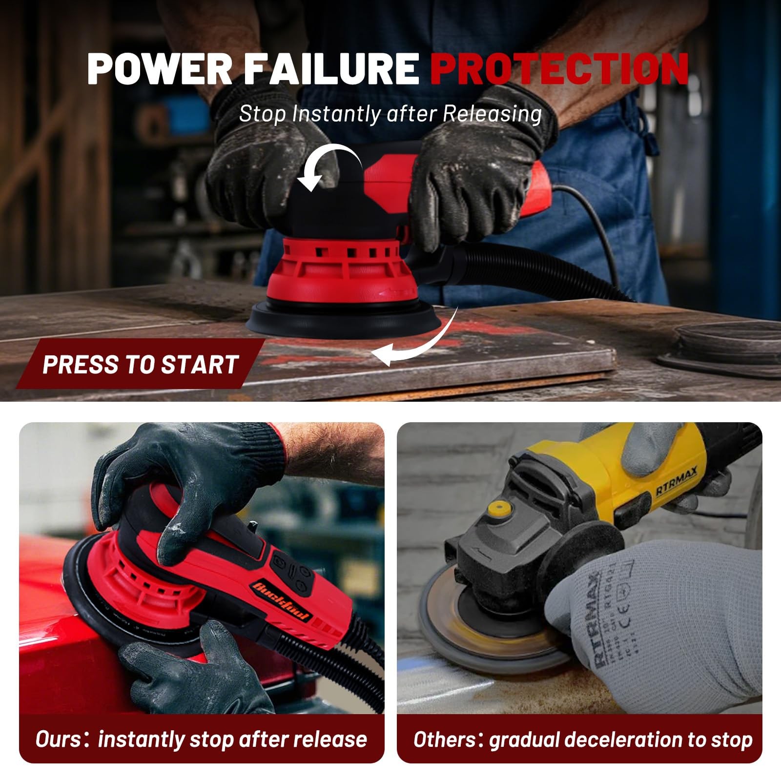 Variable Speed Random Orbital Sander,5" and 6" Pads,3A Brushless