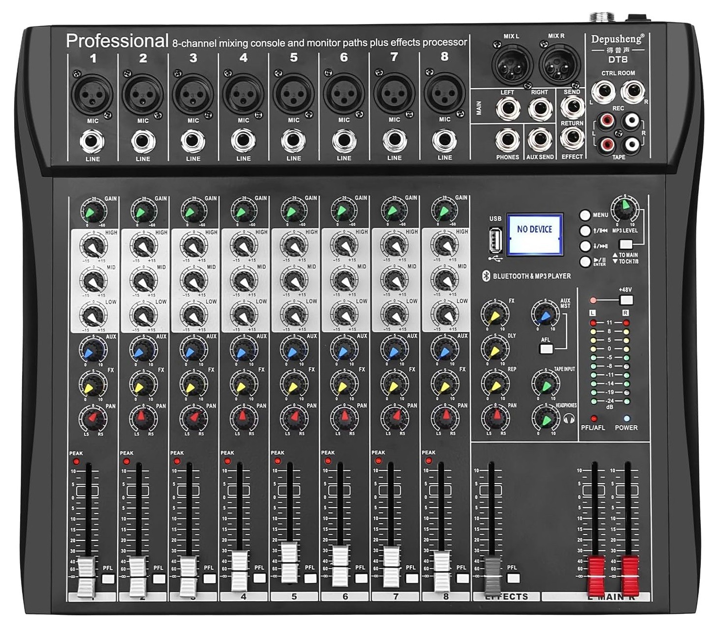 Controlador de sonido DJ mezclador de audio estudio USB bluetooth de 8 canales