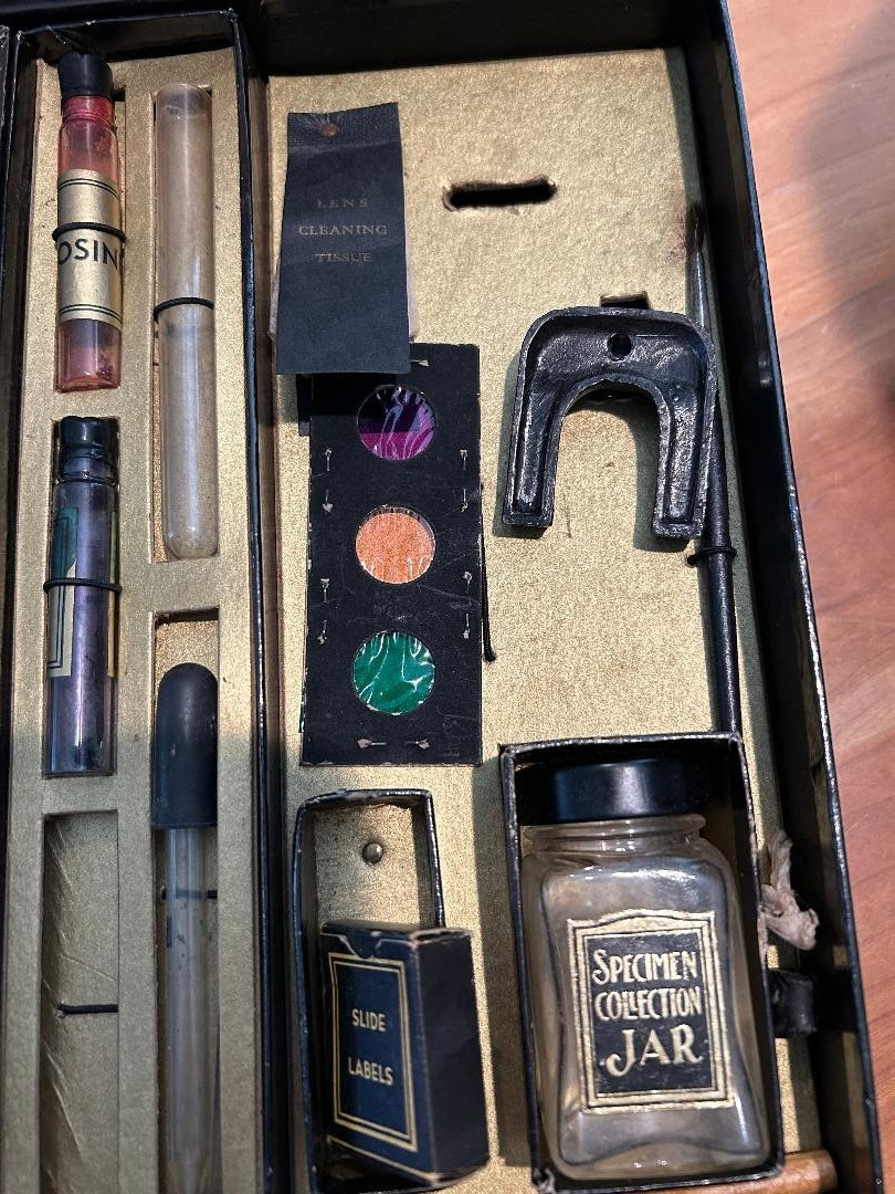 Vintage 1930 Microset Model 3MW Microscope Set Brownstone Manufacturing Co.