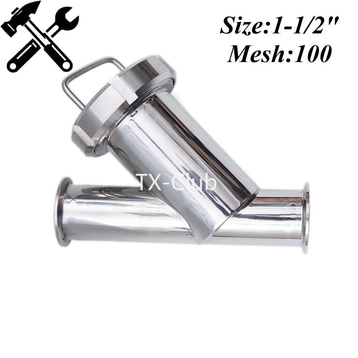 SS304 1-1/2" Sanitary Inline Y Strainer 100 Mesh Pipe Filter