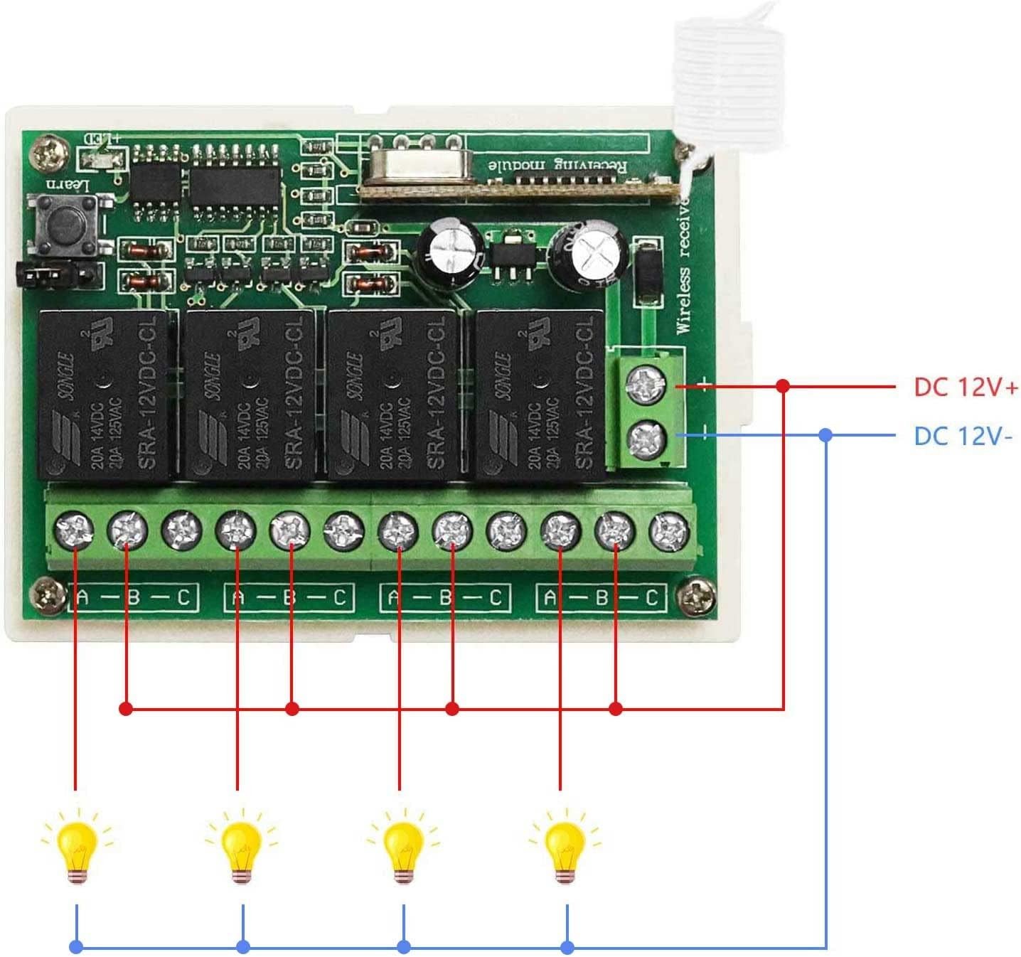 Wireless RF Relay Module 12V 4 Channel Kit