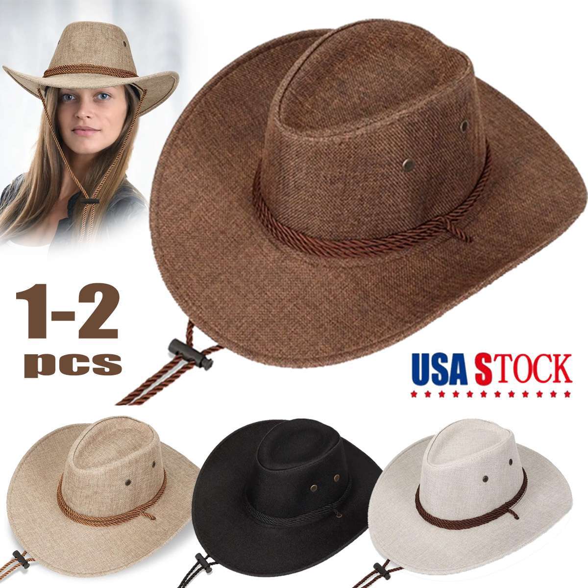 Mens Women Cowboy Fedora Hat Summer Wide Brim Linen Mesh Bucket Cap Outdoor Hats