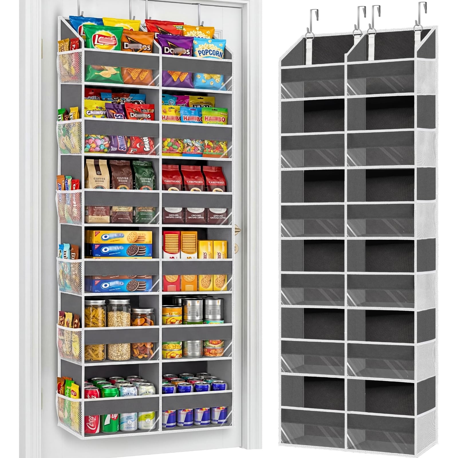 Over the Door Organizer 6 Tiers, Extra Large Behind 6 Gray