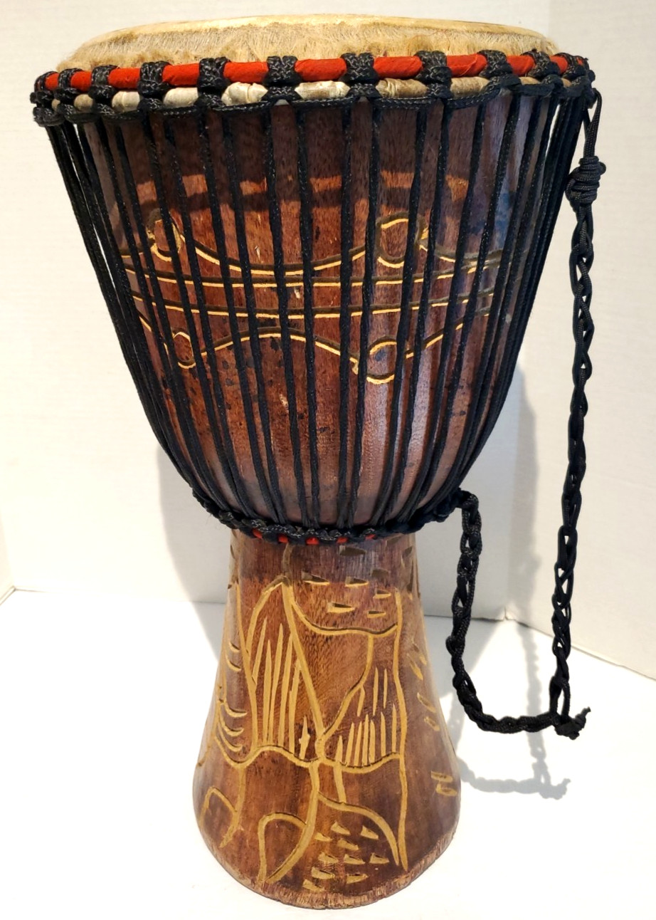 Djembe Drum Handcrafted Carved Wood African 20" X 11"