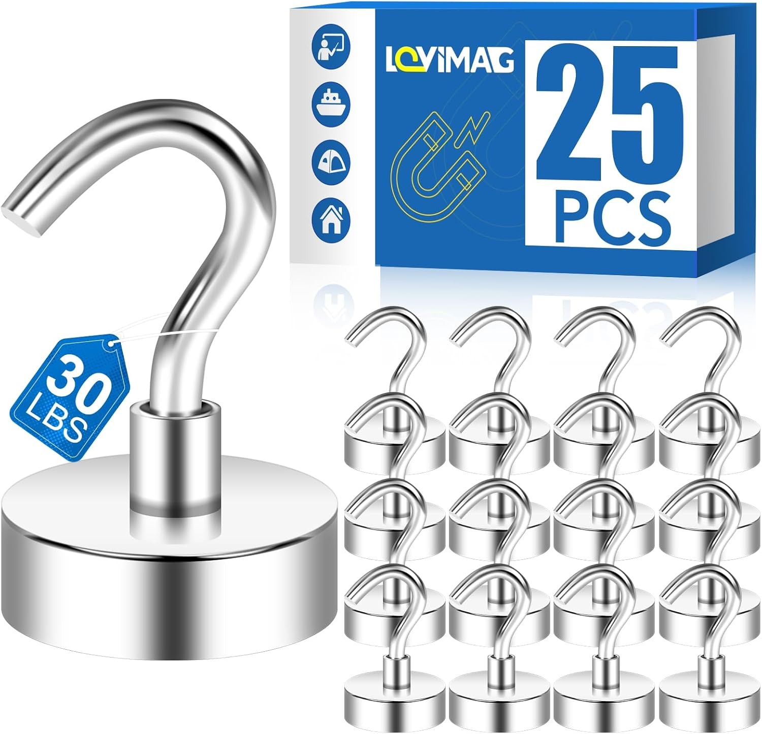 LOVIMAG Strong Magnetic Hooks, 30lbs Hooks for Cruise 30lbs, Silver