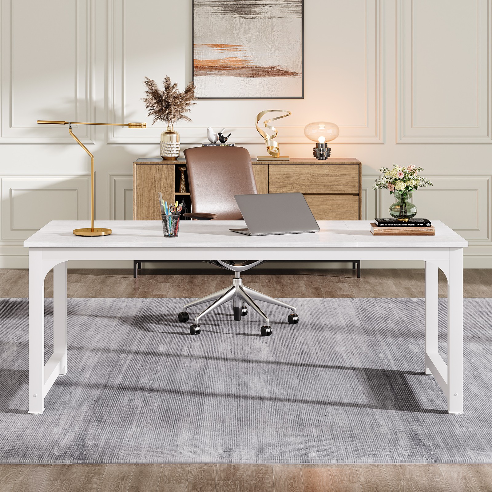 Tribesigns 70.8'' Executive Desk, Large Office Computer Desk with Thicken Frame