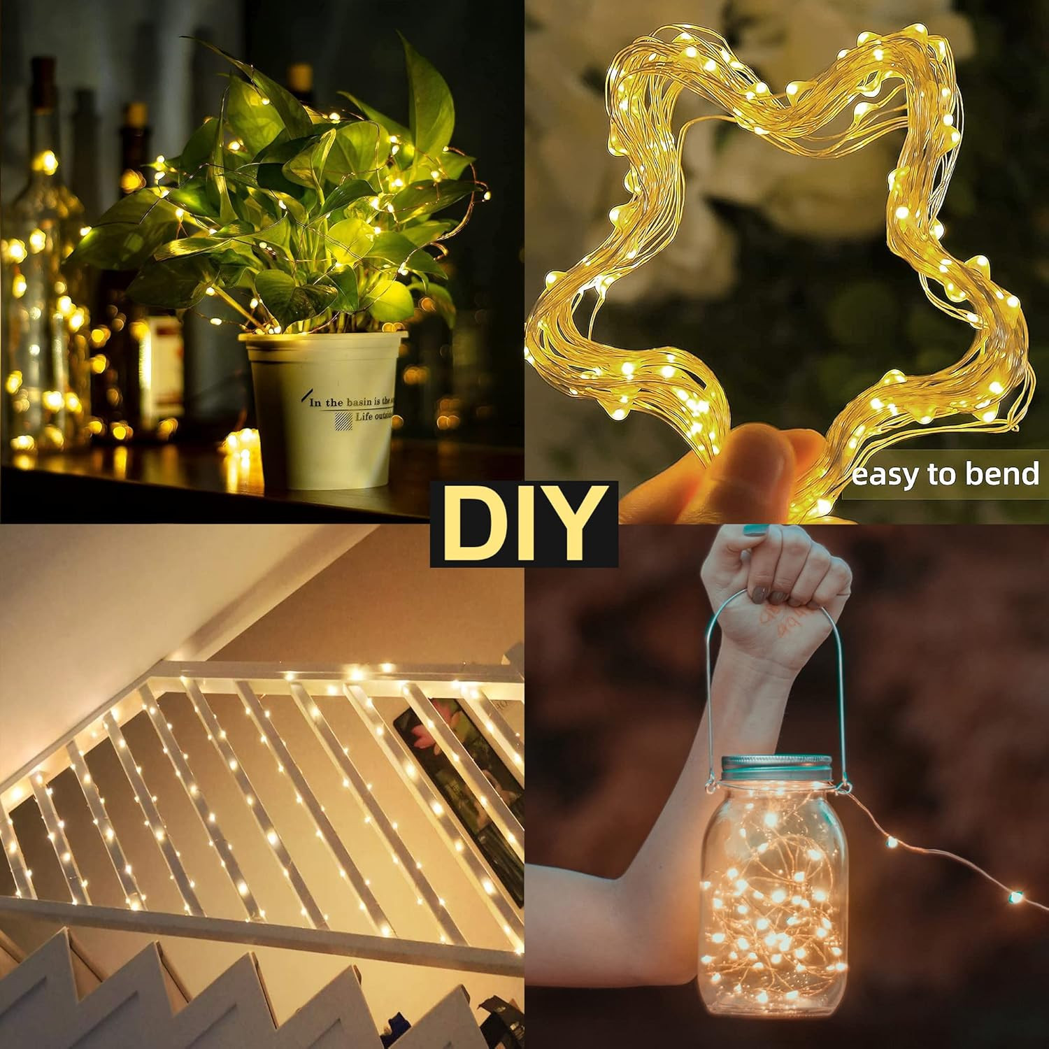 2 Pack Total 66 FT 200 LED Solar Copper String Lights,Warm White | 8 Modes Solar