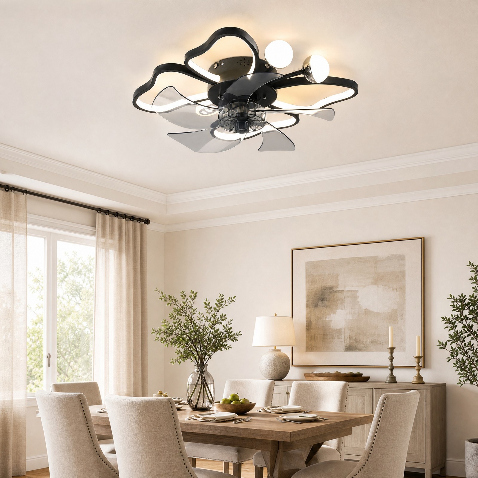 20 inch Remote APP Control Butterfly Modern Ceiling Fan with Light Flush Mount