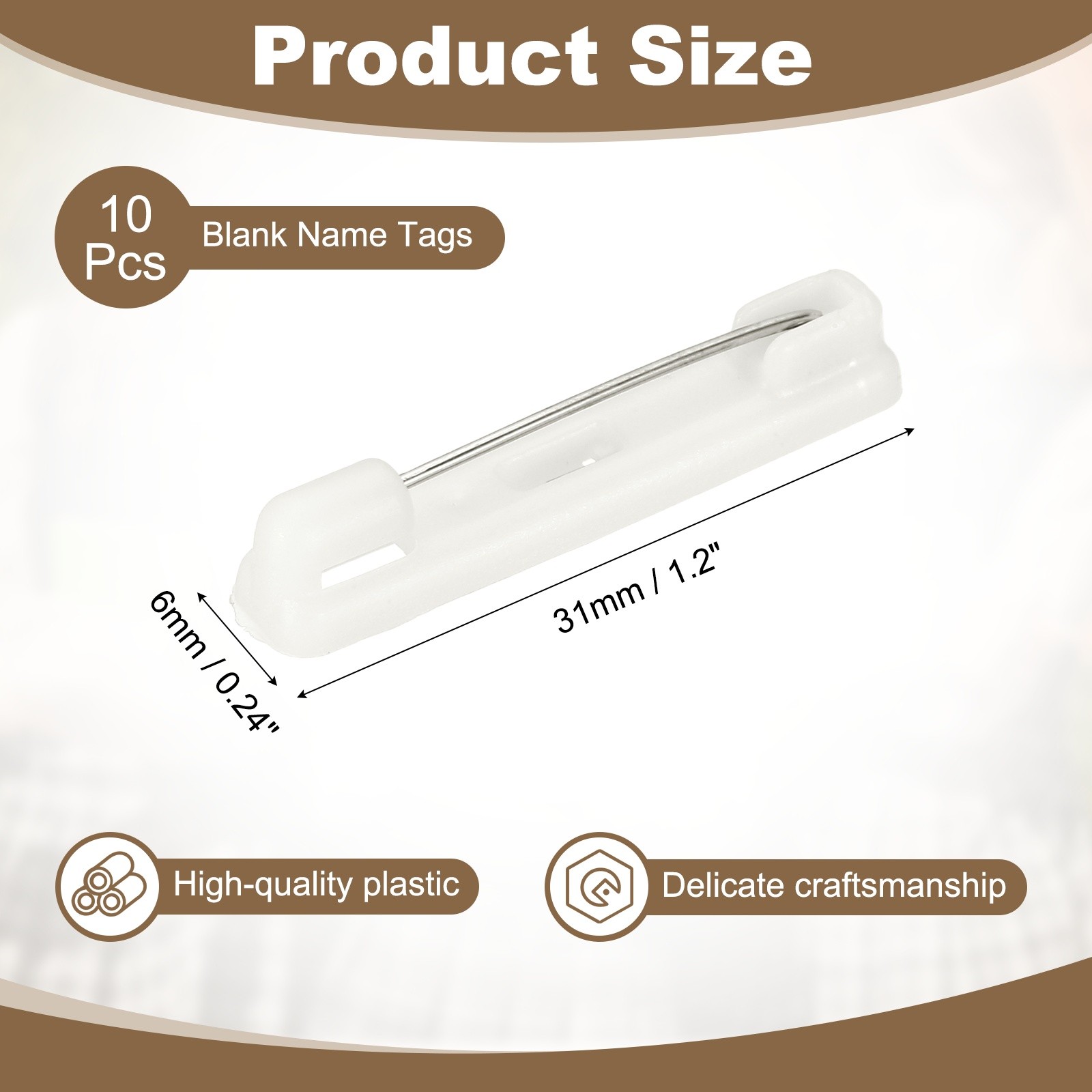 10 Pcs Blank Name Tags 1.2 Inch Name Tag Pin Bulk for Office, White