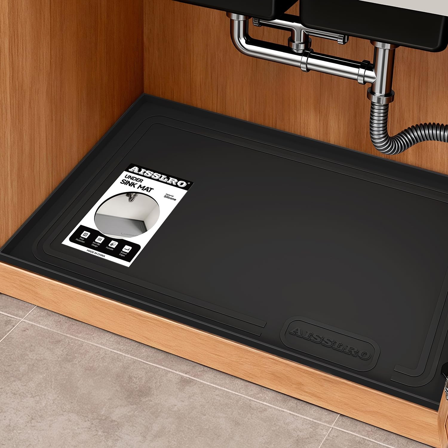 Under Sink Mat 22" X 19", Waterproof Silicone Cabinet Organizer Protector wit...