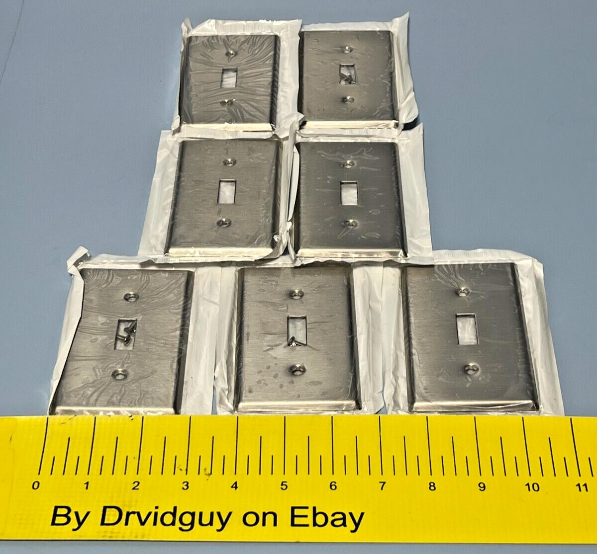 Lot of 7 Leviton 84001 1-Gang Stainless Steel Toggle Wall Plates; Silver