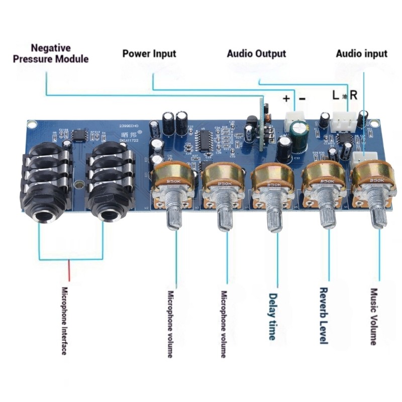 Compactly Reverbs Delay Board Microphone Preamplifier Featuring PT2399 Chip
