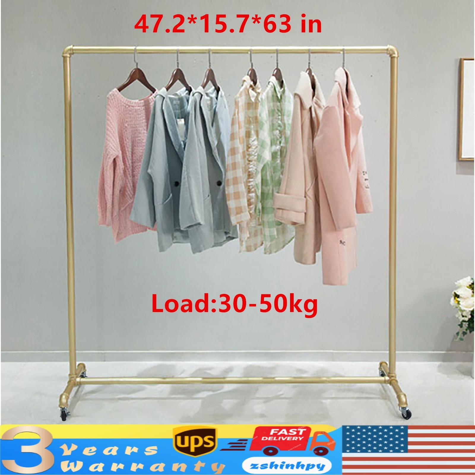 Heavy Duty Commercial Garment Rack Metal Rolling Clothing Shelf Retail Store New