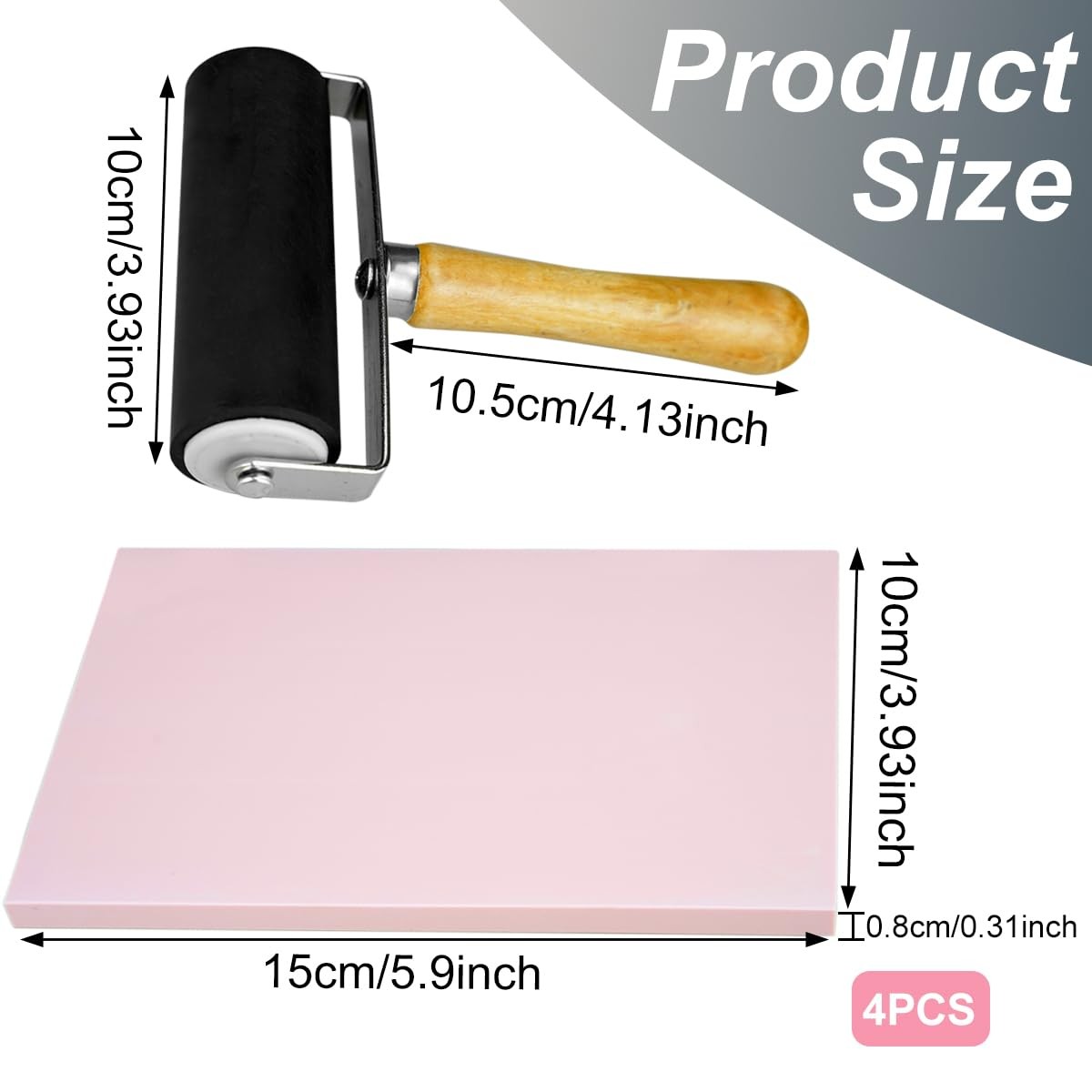 4 PCS Rubber Carving Linoleum Blocks Rectangular Stamp Printing Tools Set