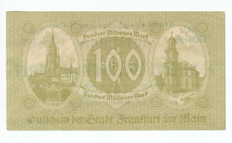 GERMANY BANKNOTE 100 MILLION MARK STADT-FRANKFURT 1923