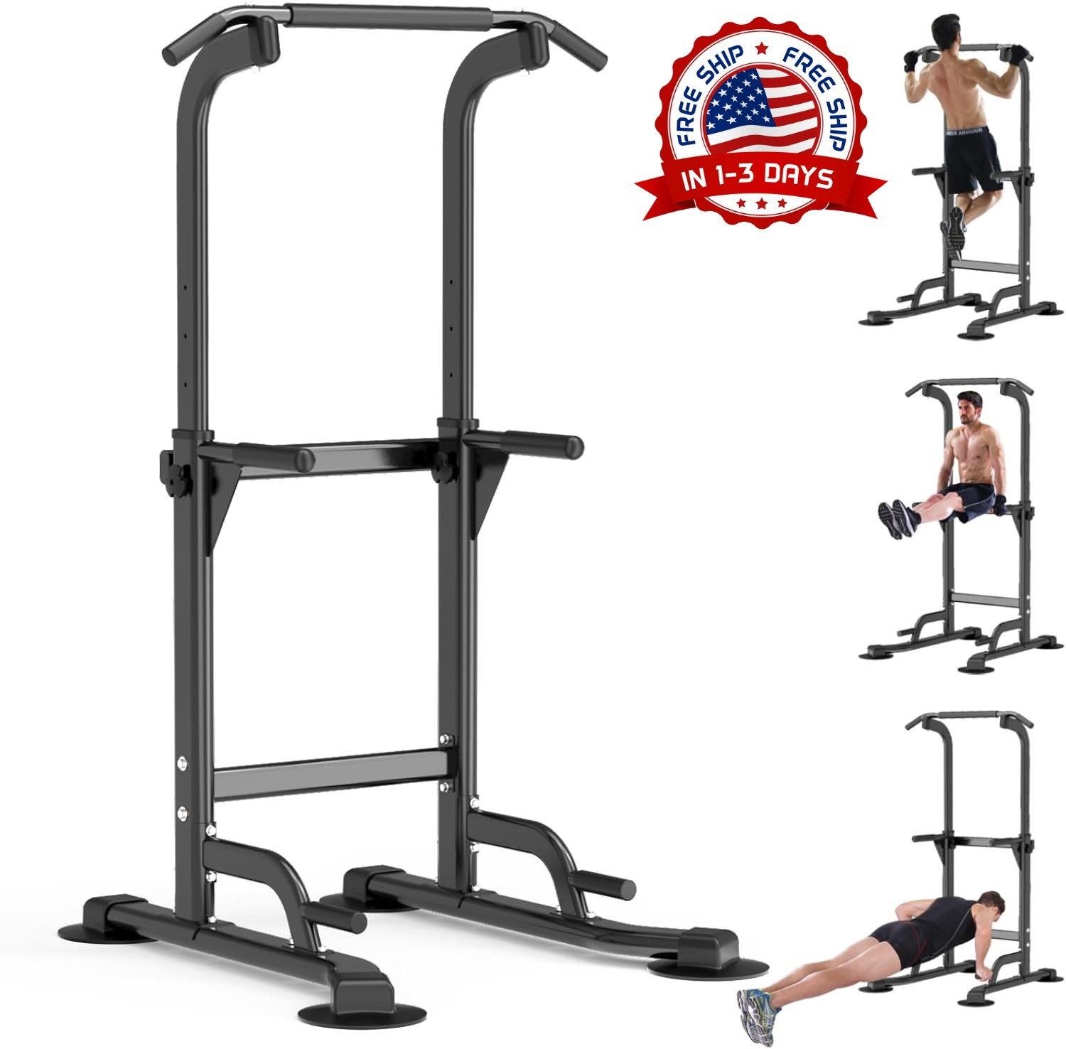 Estación de dominadas y fondos para entrenar en el gimnasio en casa (negra) NEW