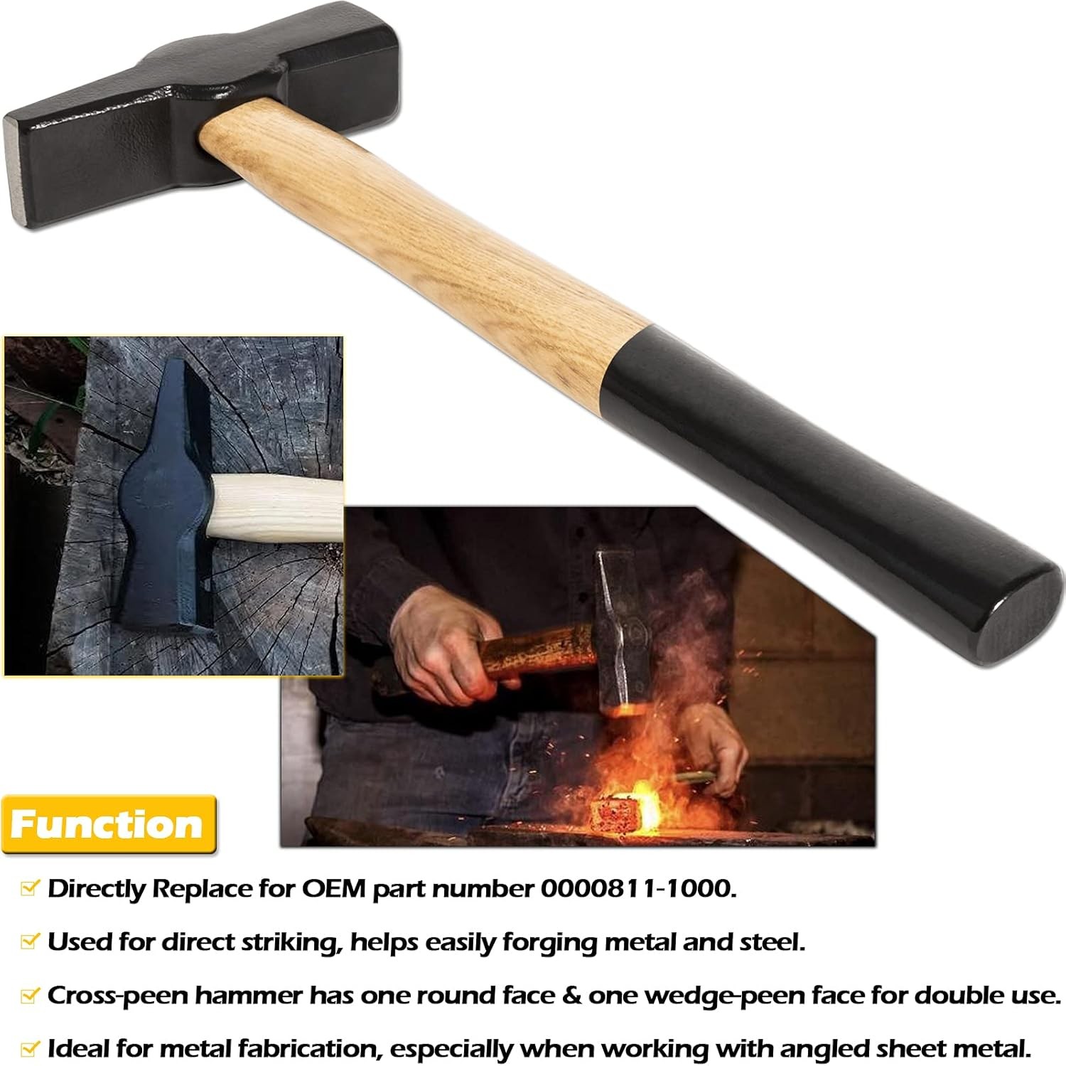 Blacksmiths' handmade Hammer Replace for 0000811-1000 Blacksmith Forging Tool