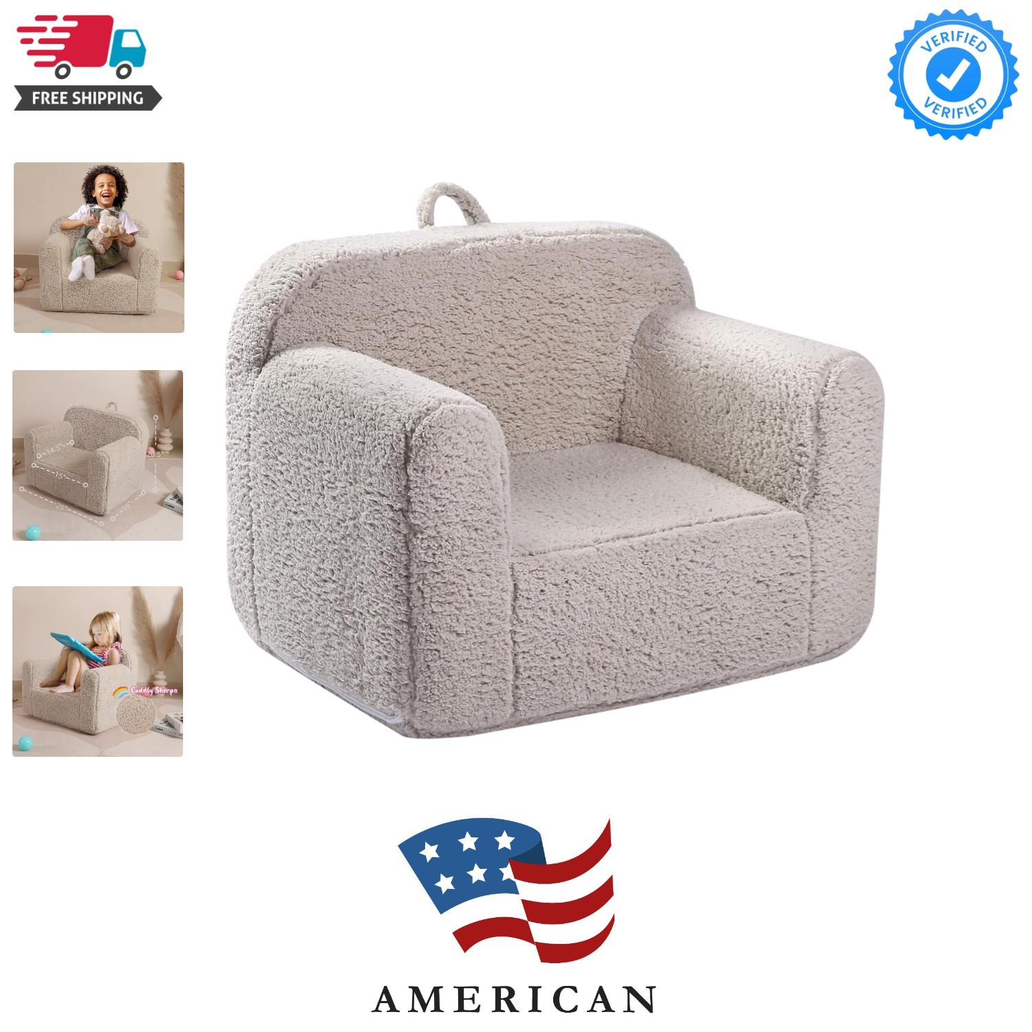 Kids Snuggly-Soft Sherpa Chair, Cuddly Toddler Foam Chair for Boys and Girls,...