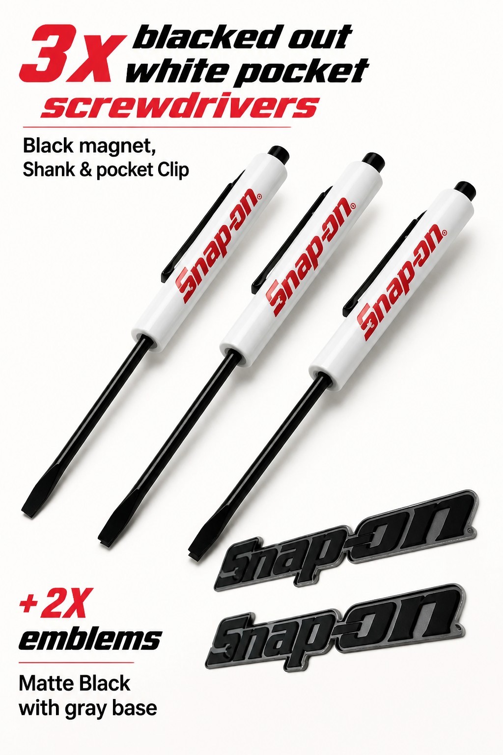 2PK SNAP ON TOOL BOX LOGO EMBLEM MATTE BLACK Plastic Badge Decal 8"+3 BLKOUT DRV