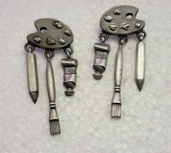 Vintage Painters Artist Pewter Dangle Earrings By JJ