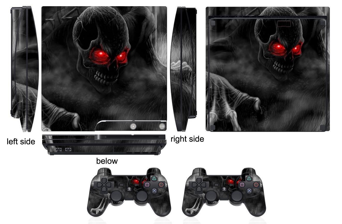 Skin Sticker for PS3 PlayStation 3 Slim and 2 controller skins Dark Skull Q205